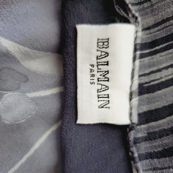 Vintage Balmain Paris Pure Silk Art Deco Sheer Floral Luxury Scarf - Picture 9 of 10
